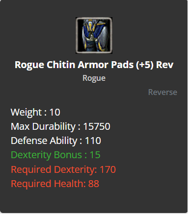 Rogue Chitin Armor Pads +5 (Reverse)