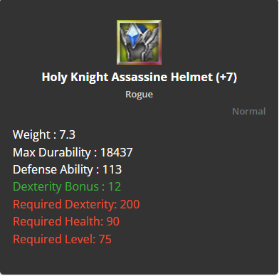 Holy Knight Assassin Helmet +7