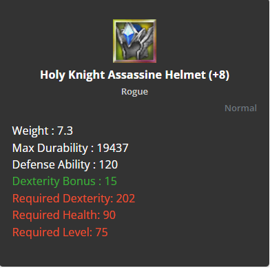 Holy Knight Assassin Helmet +8