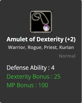 Amulet of Dexterity +2